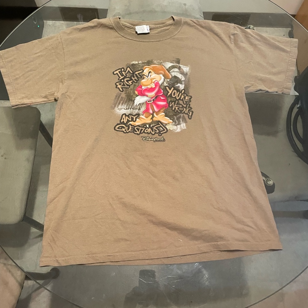 Disney Men's Brown Graphic Tee with Pink Character